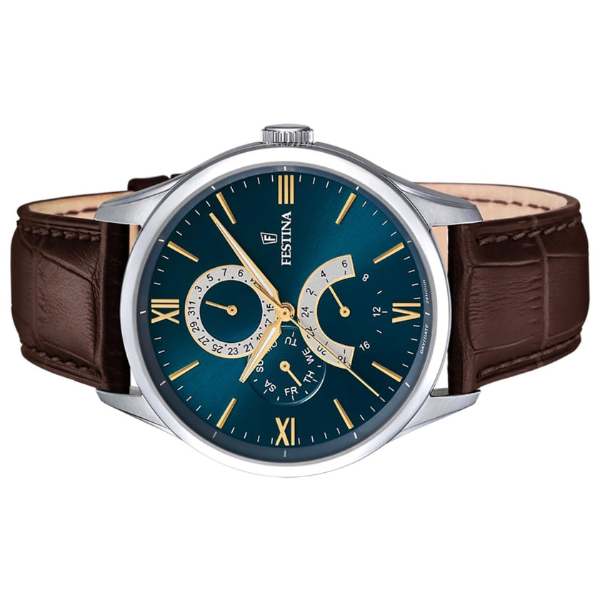 OROLOGIO FESTINA BLU CON CINTURINO IN PELLE MARRONE