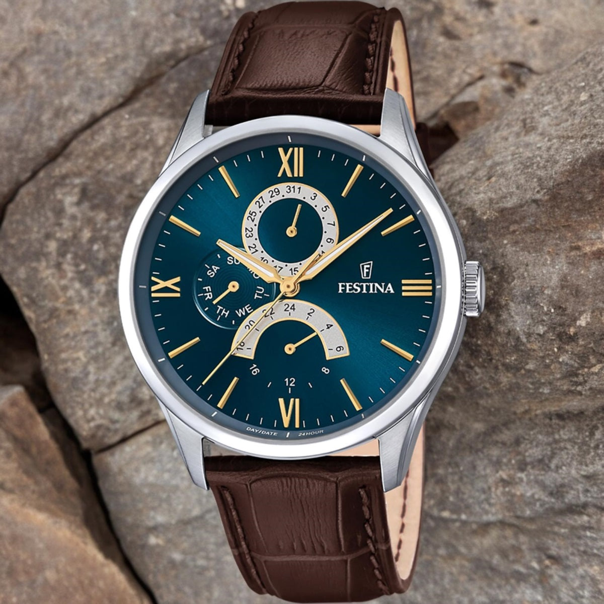 OROLOGIO FESTINA BLU CON CINTURINO IN PELLE MARRONE