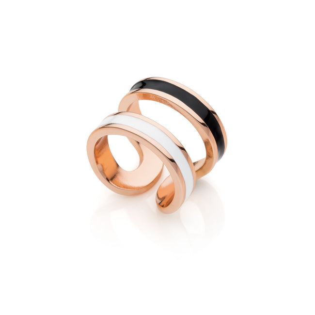 Anello da donna Unoaerre rosa smalto bianco e nero