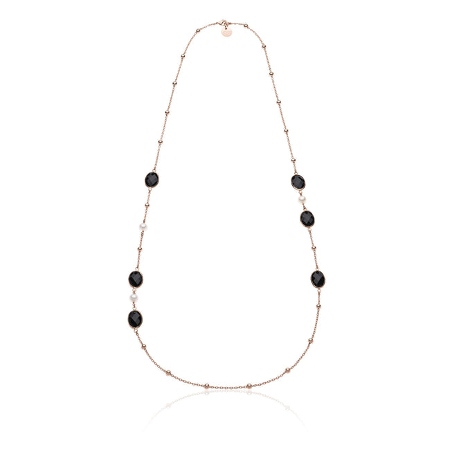 Collana lunga perle e pietre nere Jaipur Unoaerre da donna