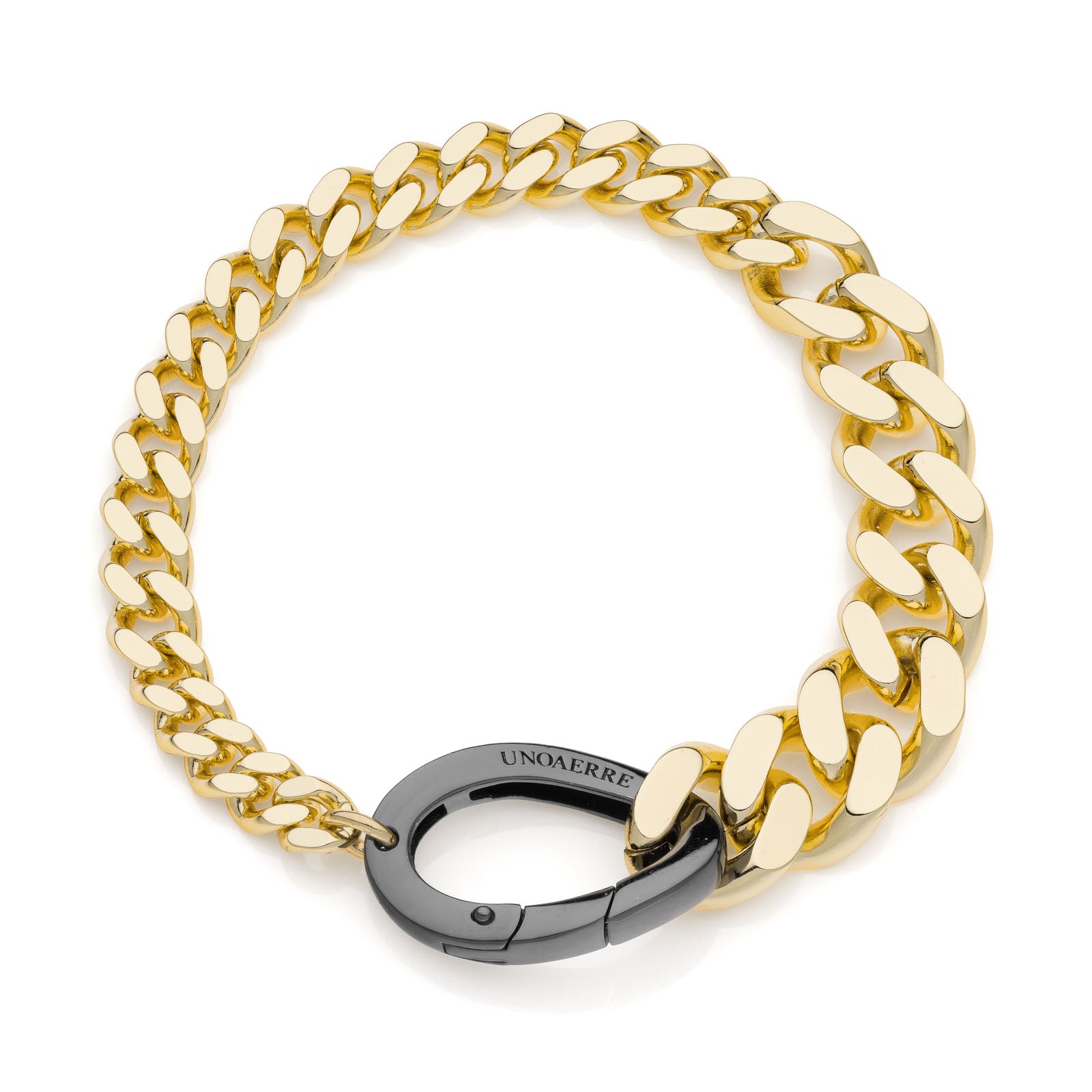 Bracciale catena grumetta e moschettone nero da donna Unoaerre