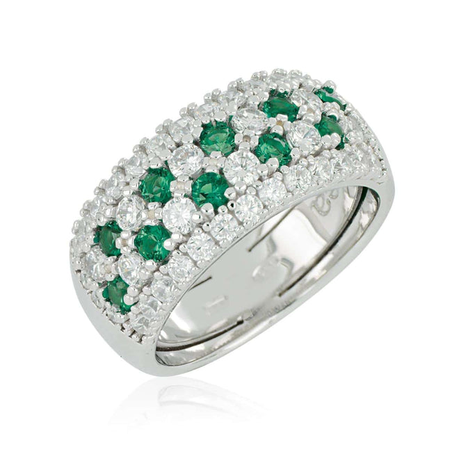 Anello da donna Artlinea a fascia in argento 925 rodiato con pavé di zirconi bianchi e verdi