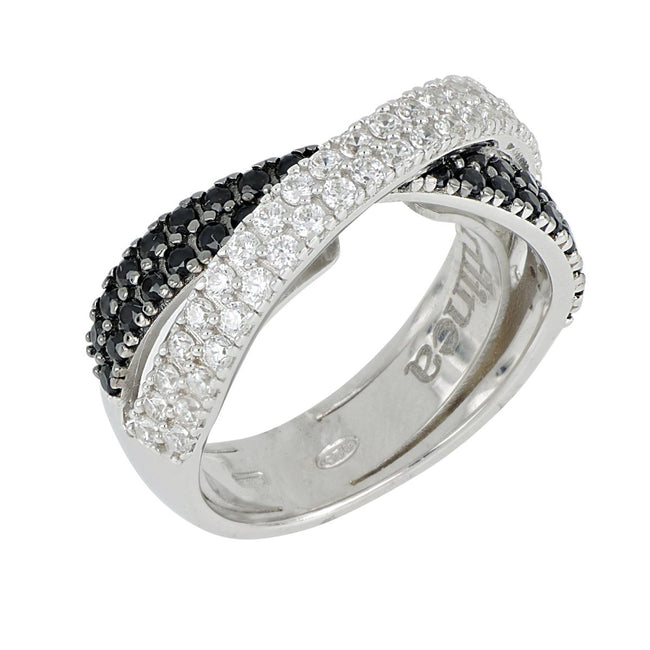 Anello Artlinea da donna in argento 925 rodiato con pavé di zirconi bianchi e neri
