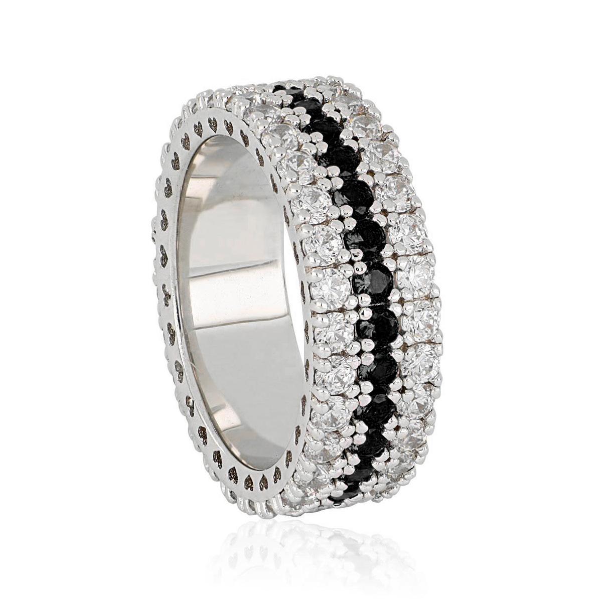 Anello da donna Artlinea tripla riviera con zirconi con fila di zirconi colorati al centro