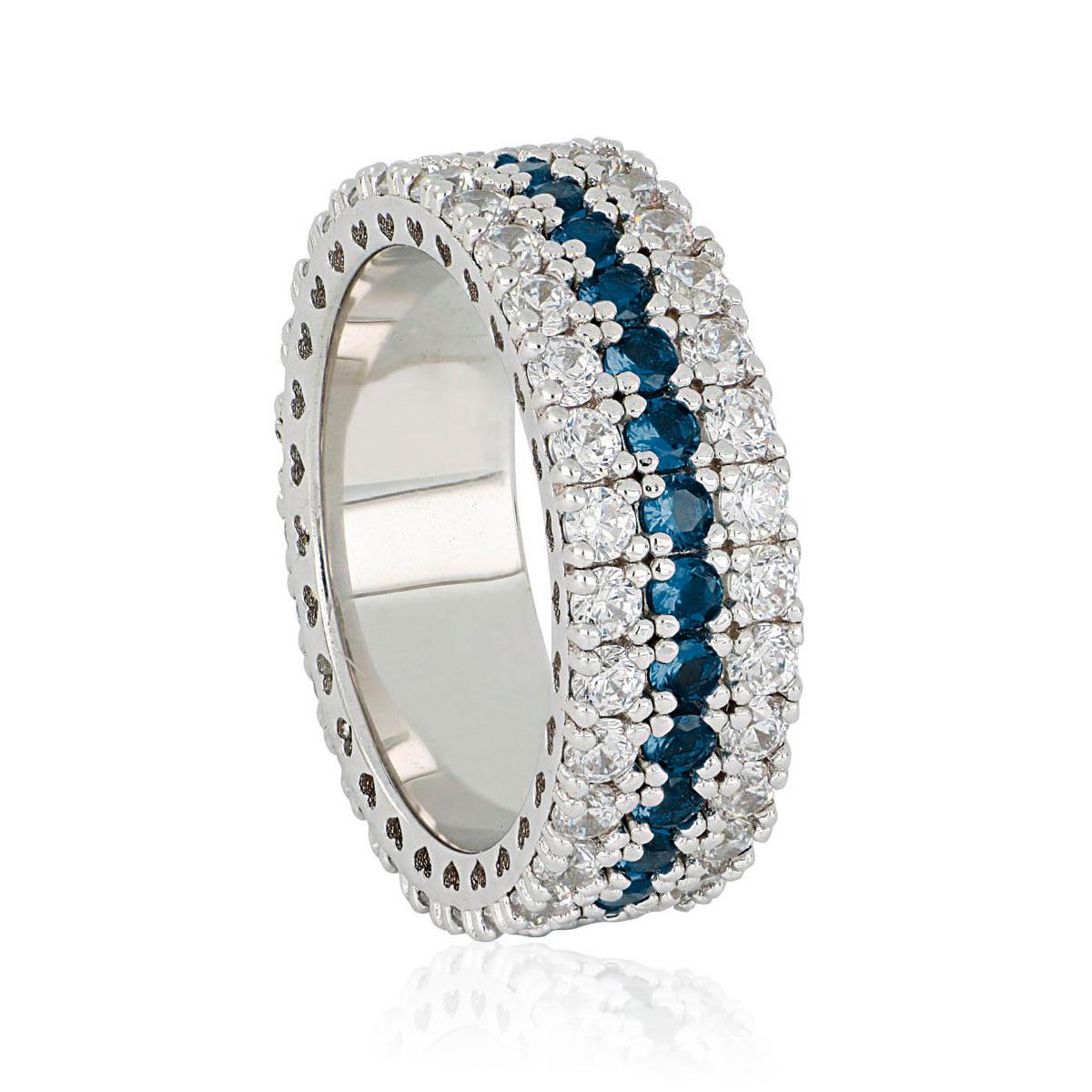 Anello da donna Artlinea tripla riviera con zirconi con fila di zirconi colorati al centro