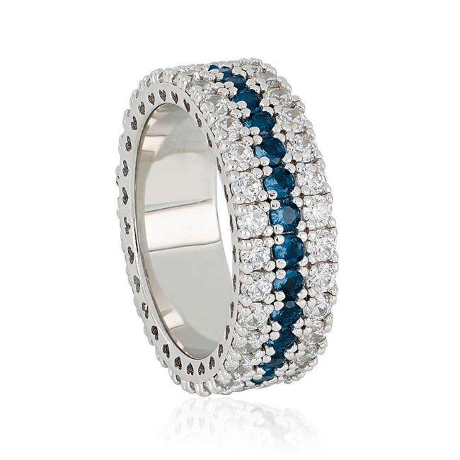 Anello da donna Artlinea tripla riviera con zirconi con fila di zirconi colorati al centro