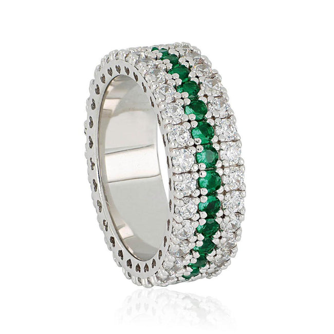 Anello da donna Artlinea tripla riviera con zirconi con fila di zirconi colorati al centro