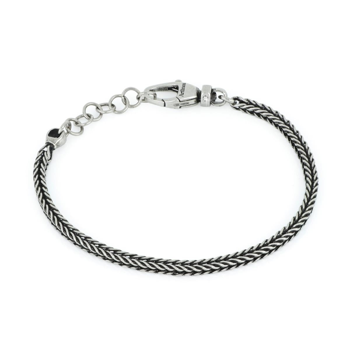 Bracciale da uomo Artlinea catena coda di volpe grande in argento brunito palladio e oro nero e diamante