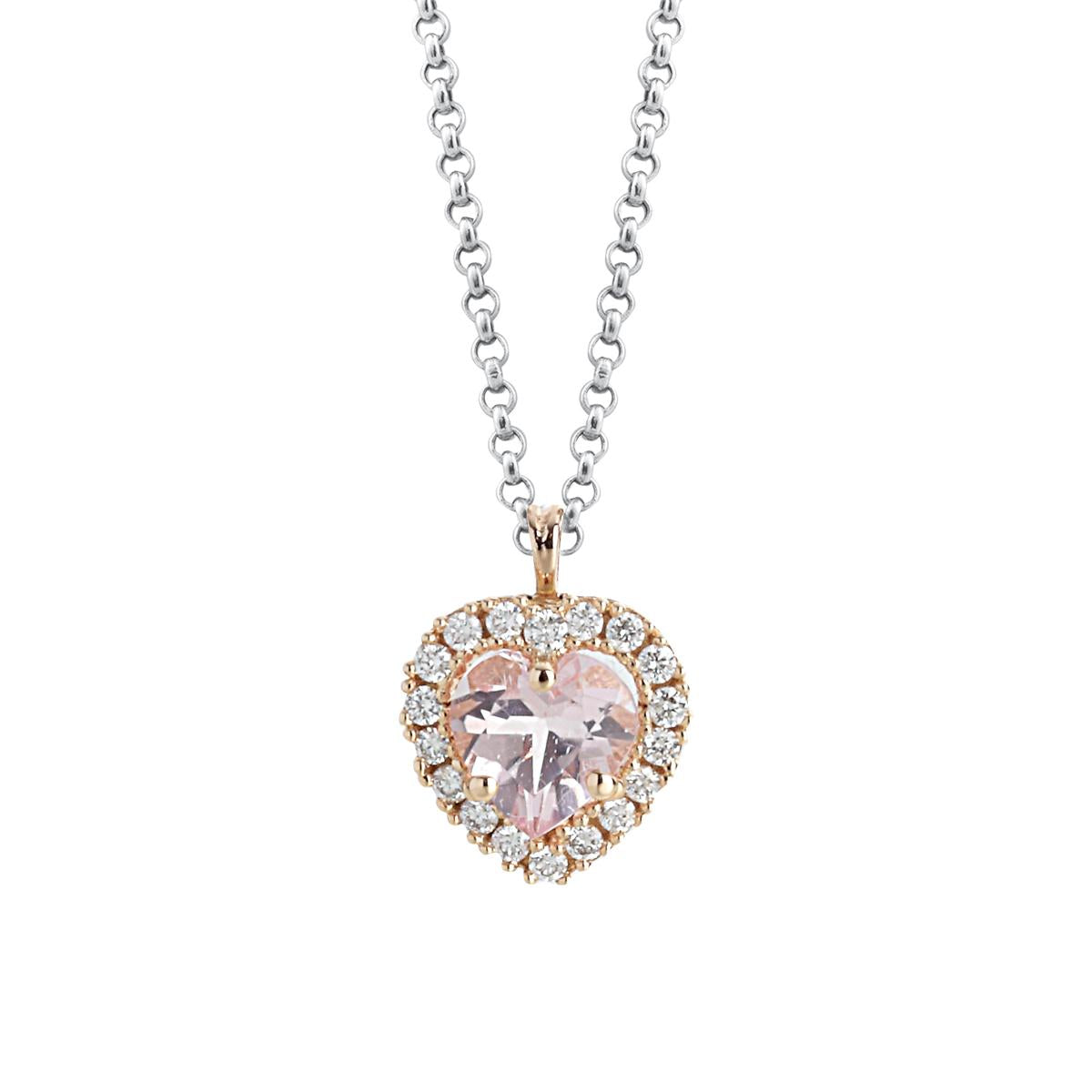 Collana in oro 18 kt con Morganite a cuore e Diamanti