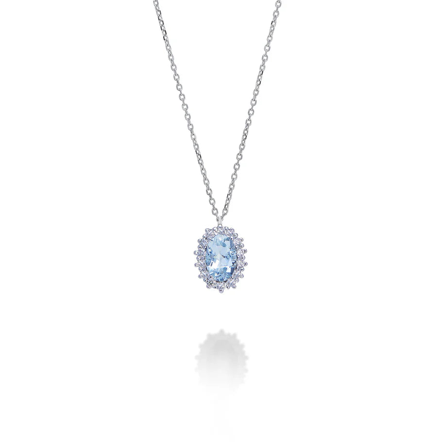 Collana in Oro 18kt acquamarina ovale 6x4 ct.0,30 Diamanti