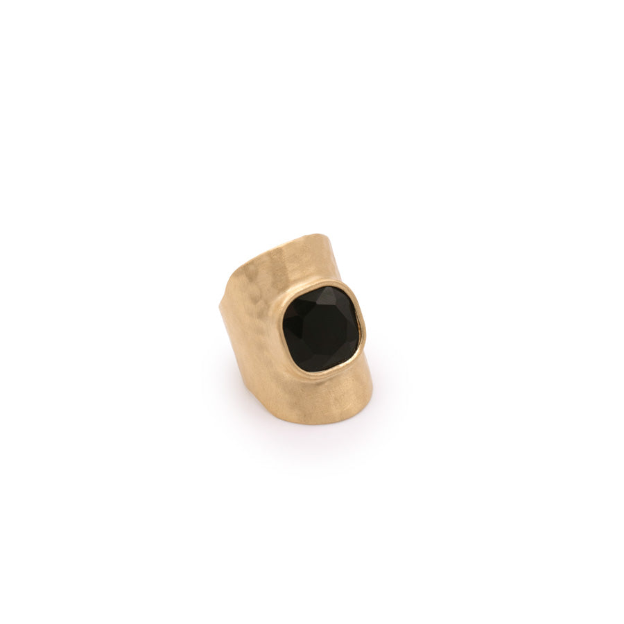 Women's Aquaforte New Retro ring with black square and brushed hammered surface