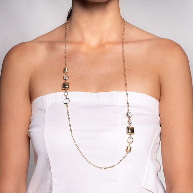 Collana da donna Aquaforte lunga Aquacaramelle con paste vitree verdi taglio antico