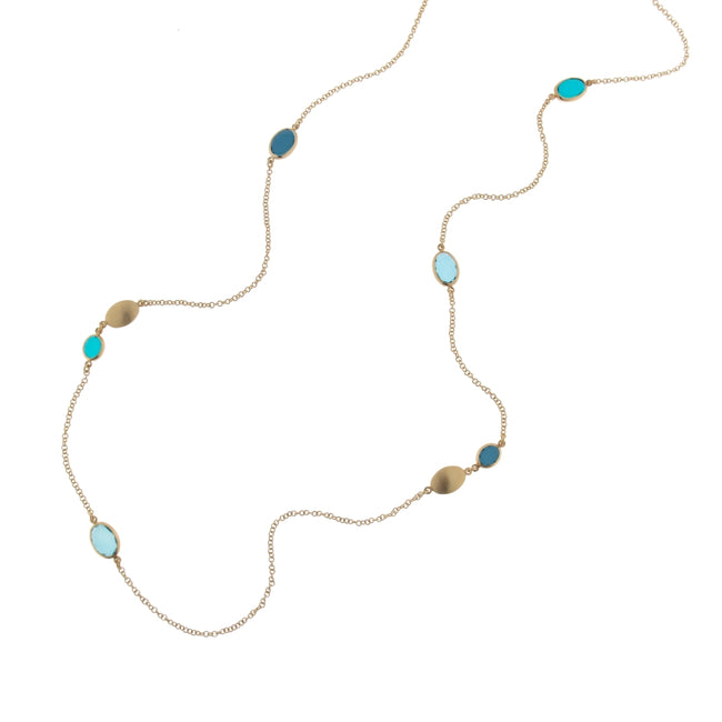 Collana lunga da donna Aquaforte Caramelle Marine Ovali con paste vitree ovali nei toni del petrolio