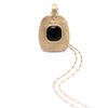 Collana lunga da donna Aquaforte Nuova Retrò con pasta vitrea nera quadrata e superficie battuta spazzolata, 90cm