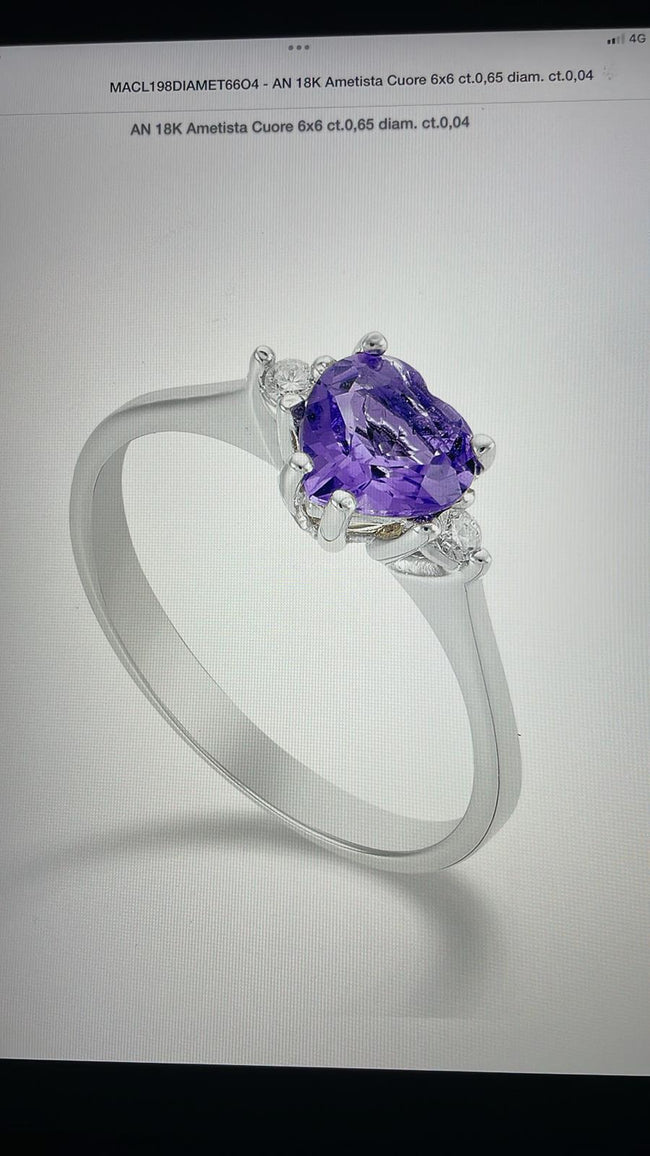 Anello 18K ametista cuore