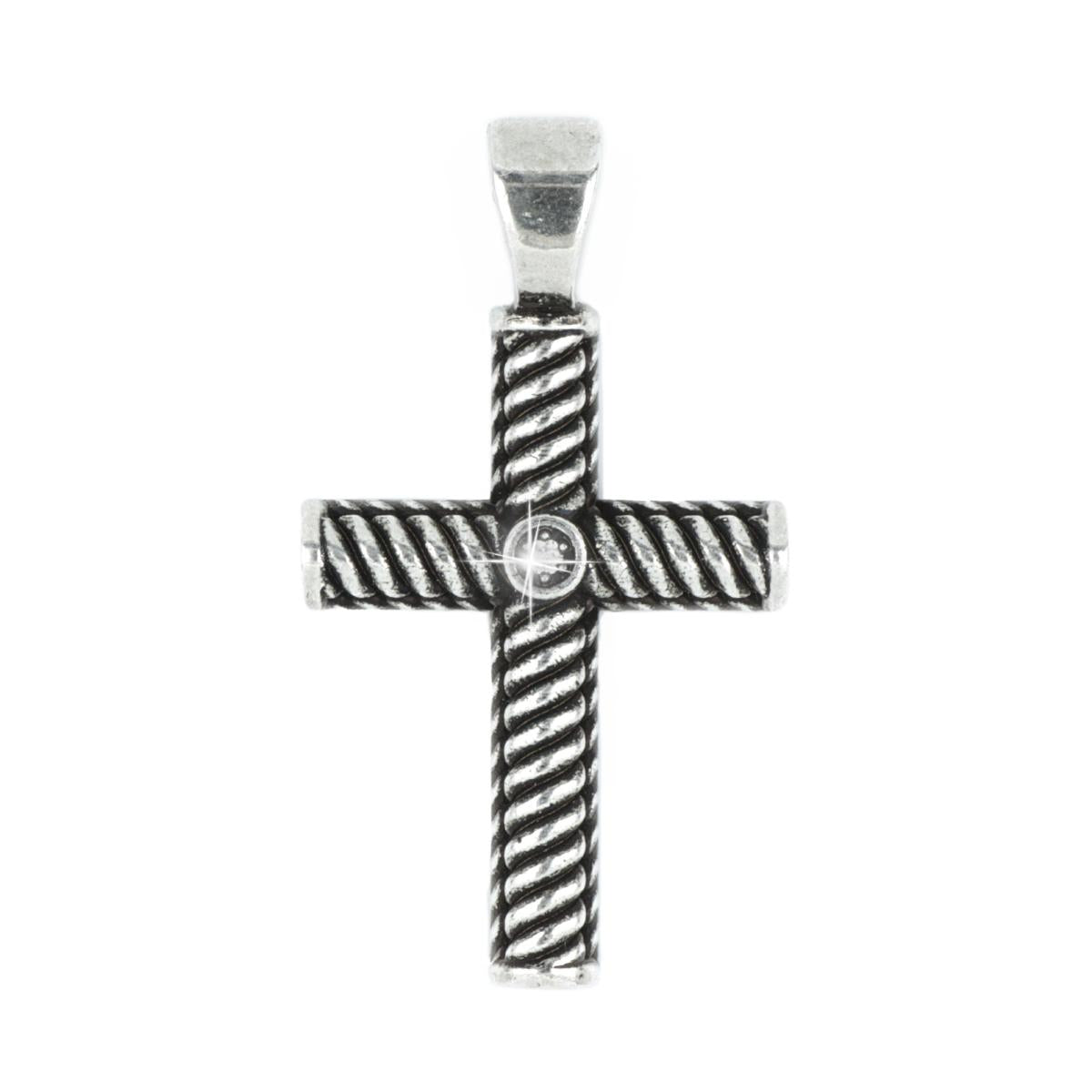 Pendente a croce in argento brunito palladio e oro nero con diamante Artlinea
