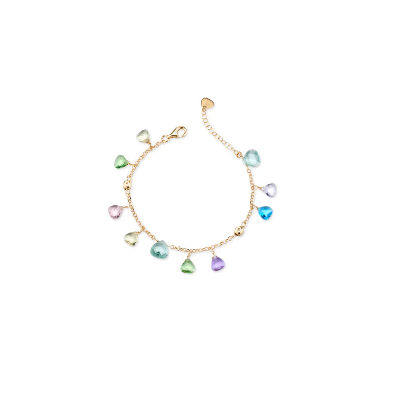 Bracciale da donna Dvccio Positano in Argento 925 laminato oro 24kt, con cristalli naturali a goccia taglio diamante