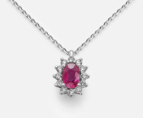 Collana in Oro 18kt e varietà rubino ovale 6x4 e Diamanti ct.0,40