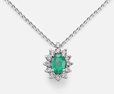 Collana in Oro 18kt e varietà smeraldo ovale 6x4 e Diamanti