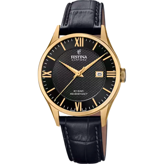Orologio da uomo Festina Swiss Made nero con cinturino in pelle