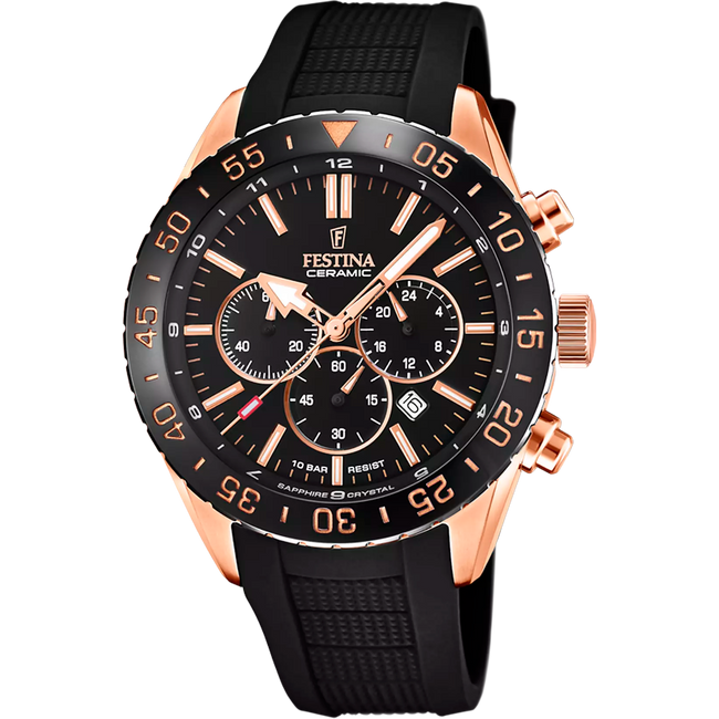 Men's watch Festina Ceramic F20516/2 black with rubber strap