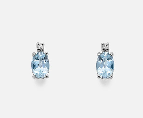 Orecchini in Oro 18kt acquamarina ovale 6x4 e Diamanti
