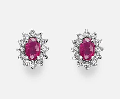 Orecchini in Oro 18kt varietà rubino ovale 6X4 e Diamanti