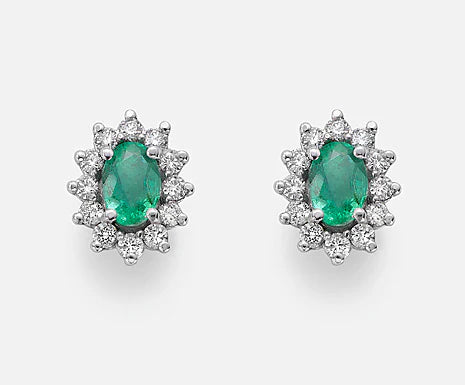 Orecchini in Oro 18kt varietà smeraldo ovale 6x4 e Diamanti