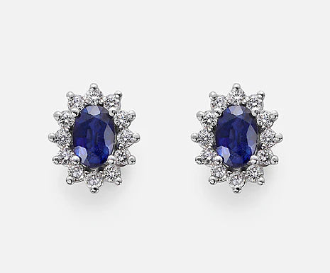 Orecchini in Oro 18kt varietà zaffiro ovale 6x4 e Diamanti